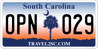 SC license plate OPN029