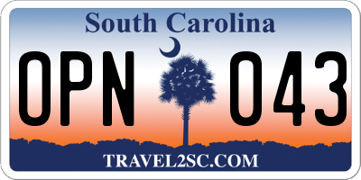SC license plate OPN043