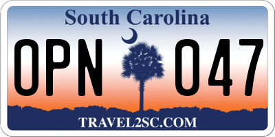 SC license plate OPN047