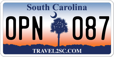 SC license plate OPN087