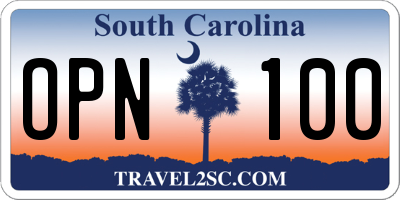 SC license plate OPN100