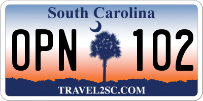 SC license plate OPN102