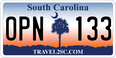 SC license plate OPN133