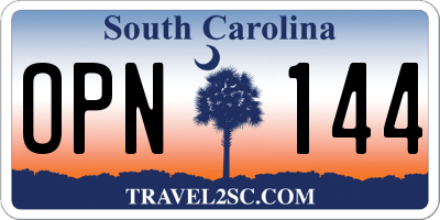SC license plate OPN144