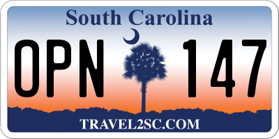 SC license plate OPN147