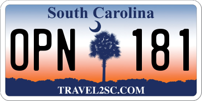 SC license plate OPN181