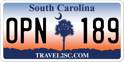 SC license plate OPN189