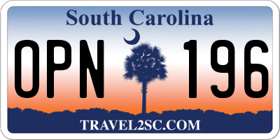 SC license plate OPN196