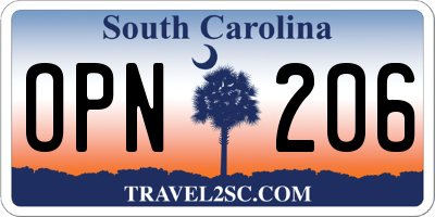 SC license plate OPN206