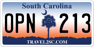 SC license plate OPN213