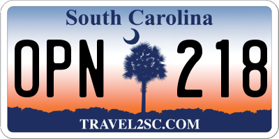 SC license plate OPN218