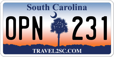 SC license plate OPN231