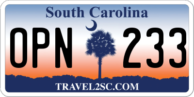 SC license plate OPN233