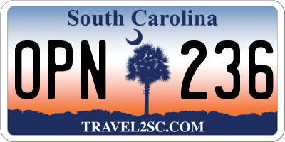 SC license plate OPN236