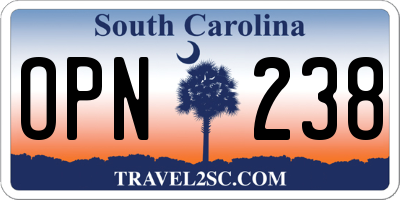 SC license plate OPN238