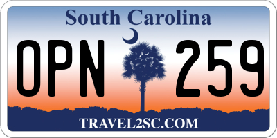 SC license plate OPN259