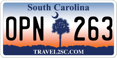SC license plate OPN263