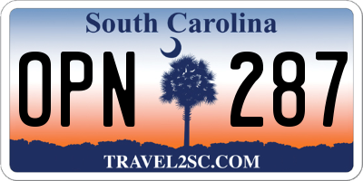 SC license plate OPN287