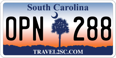 SC license plate OPN288