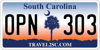 SC license plate OPN303