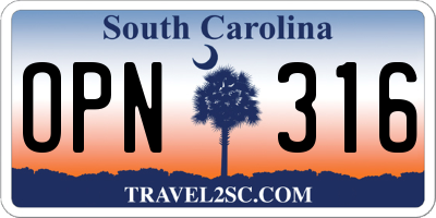 SC license plate OPN316