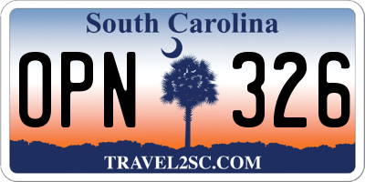 SC license plate OPN326