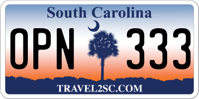 SC license plate OPN333