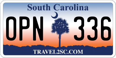 SC license plate OPN336