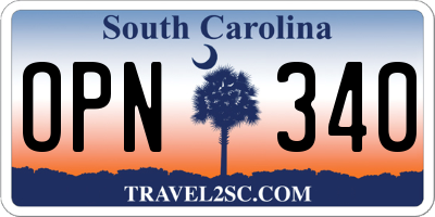 SC license plate OPN340