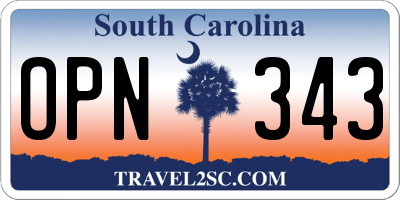 SC license plate OPN343