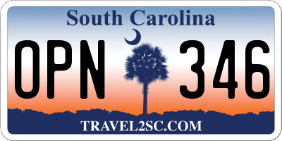 SC license plate OPN346