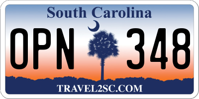 SC license plate OPN348
