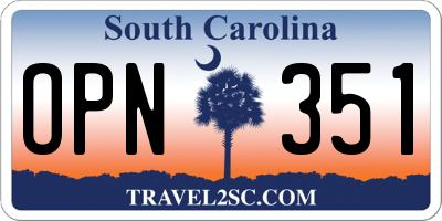 SC license plate OPN351