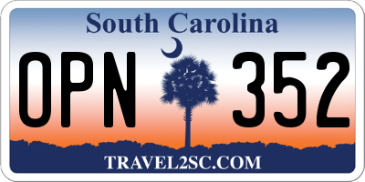 SC license plate OPN352