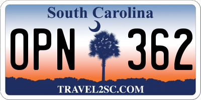 SC license plate OPN362