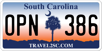 SC license plate OPN386