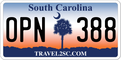 SC license plate OPN388