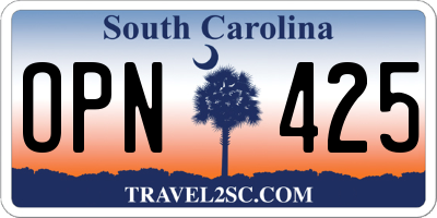 SC license plate OPN425