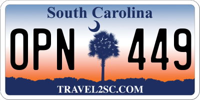 SC license plate OPN449