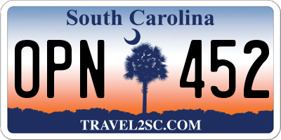 SC license plate OPN452