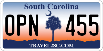 SC license plate OPN455