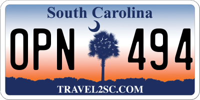 SC license plate OPN494