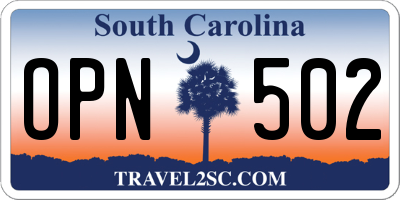 SC license plate OPN502