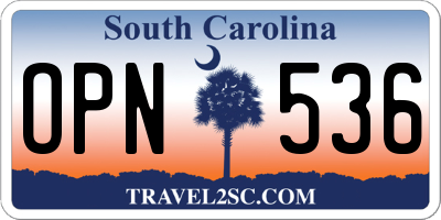 SC license plate OPN536