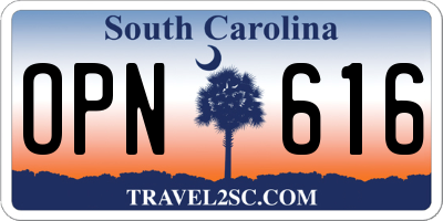 SC license plate OPN616