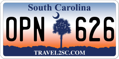 SC license plate OPN626