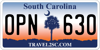 SC license plate OPN630