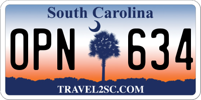 SC license plate OPN634