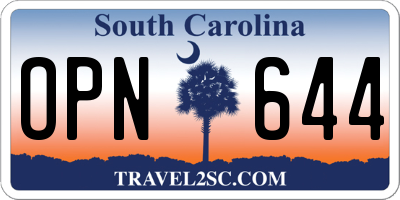 SC license plate OPN644