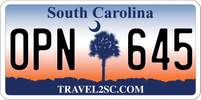 SC license plate OPN645